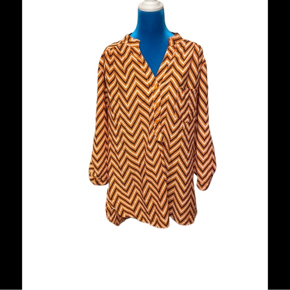Live 4 Truth Sz 1x orange blue white chevron pattern top high low 3/4 sleeve - Picture 9 of 14